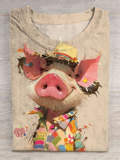 Cute Funny Pig Animal Art Print T-shirt