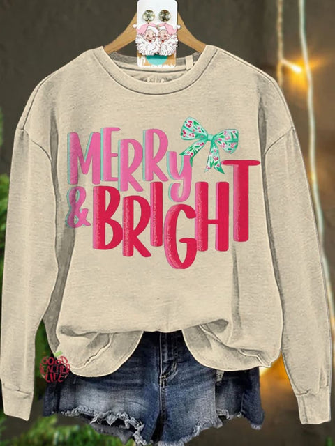 Christmas Merry & Bright Pink Casual  Sweatshirt