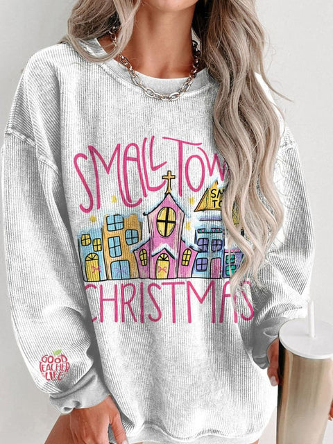 Christmas Small town christmas coquette Women's  Casual Print Corduroy Sweatshirt