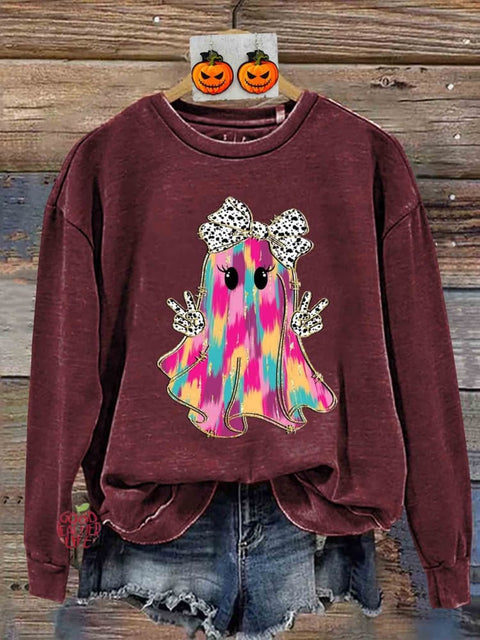 Retro Colorful Coquette Gold Glitter Ghost Print Sweatshirt