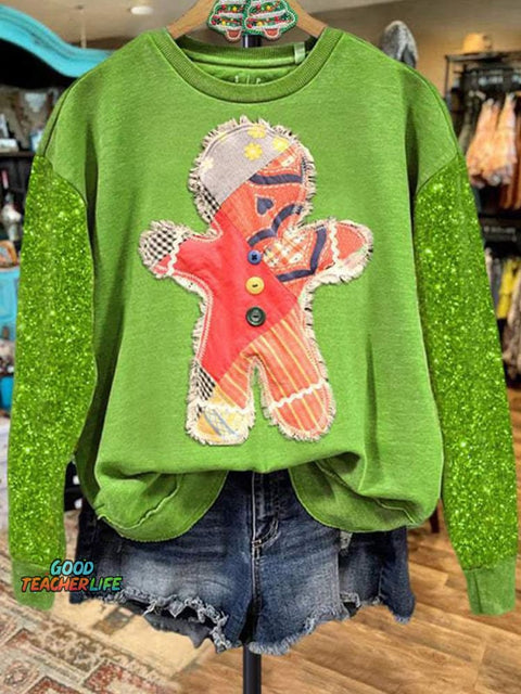 Glitter Christmas  Print Casual Sweatshirt