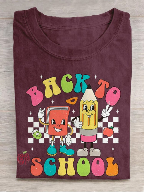 Back To School Retro Teacher First Day of School Casual Print T-shirt