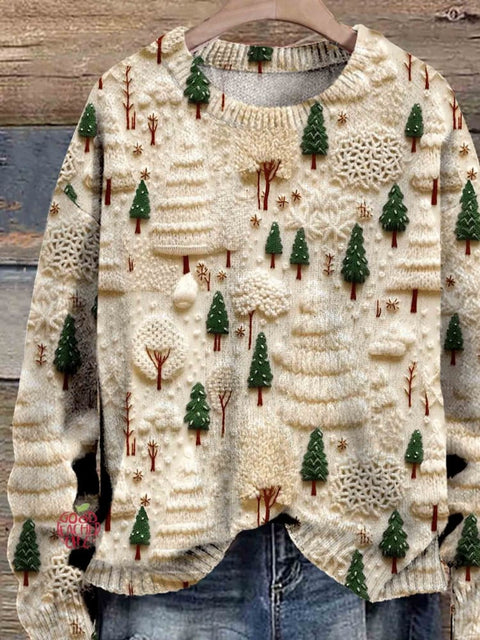 Christmas Tree Print Knit Pullover Sweater