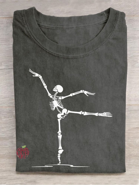 Dancing Skeleton Ballet Teacher Casual Print T-shirt