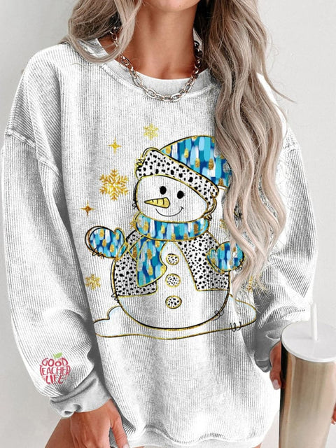 Colorful Glitter Christmas Snowman Print Women's Casual Sweatshirt