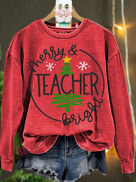 Christmas Merry & Bright Teacher Casual  Sweatshirt