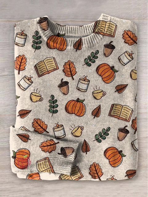 Autumn Leaves And Fruit Art Print Knit Pullover Sweater