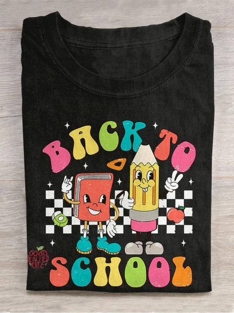 Back To School Retro Teacher First Day of School Casual Print T-shirt