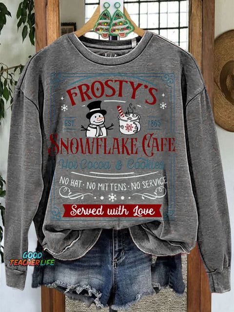 Snowflake Cafe Teacher Print Casual Sweatshirt