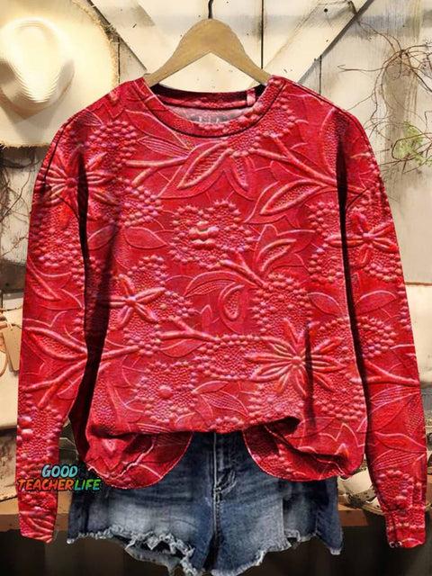 Women's Floral Texture Art Pattern Print Casual Sweatshirt