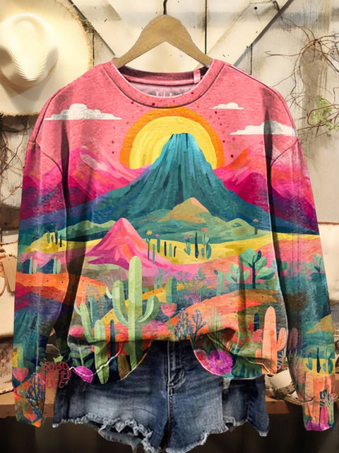 Cactus Peak Sunset Art Print Sweatshirt