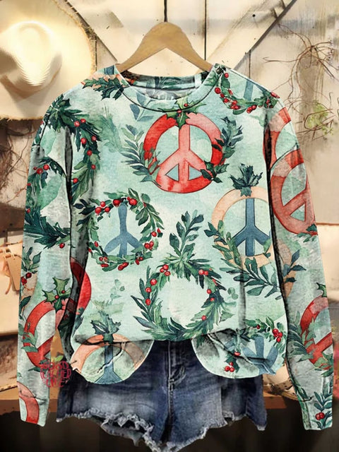 Christmas Peace Sign Hippie Love and Peace Casual Sweatshirt