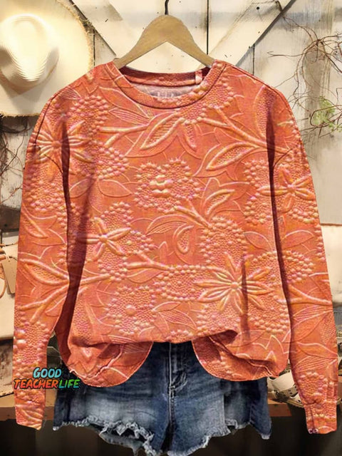 Women's Floral Texture Art Pattern Print Casual Sweatshirt