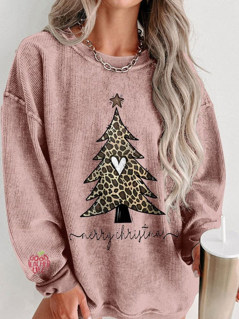 Women's Christmas Tree Leopard Casual Print Sweatshirt