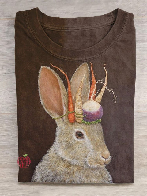 Bunny Wearing Vegetable Crown Art Printed T-shirt