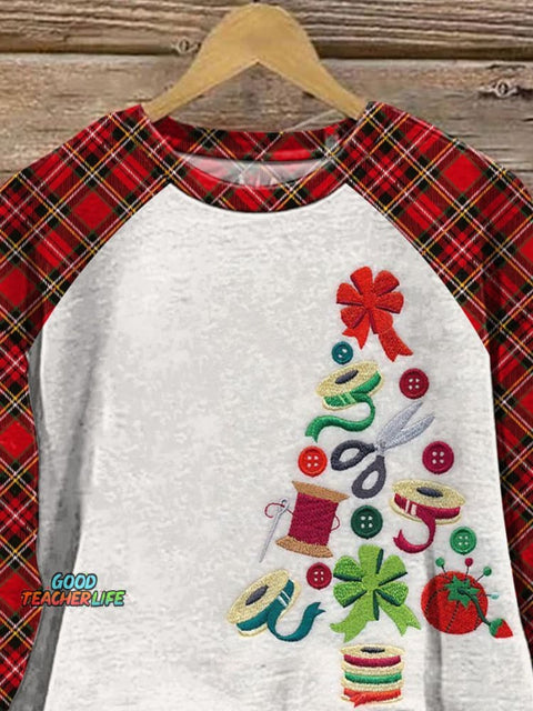 Lovely Embroidery Christmas Tree Art Printed Casual Sweatshirt