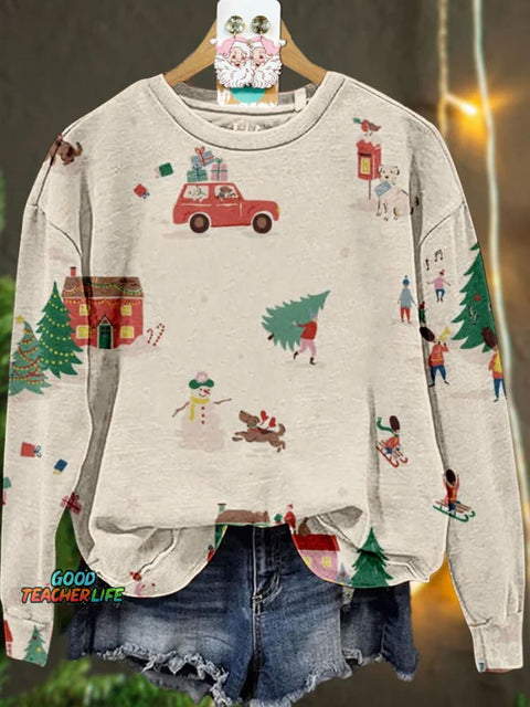 Christmas Ski Christmas Casual Print Sweatshirt