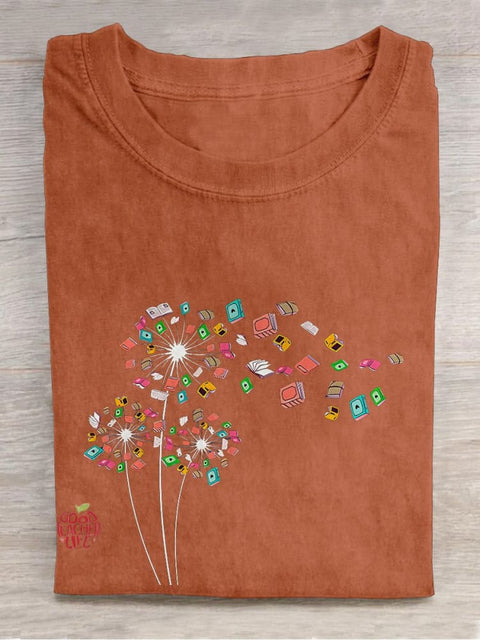 Dandelion Books Reading Lover Casual Print T-shirt