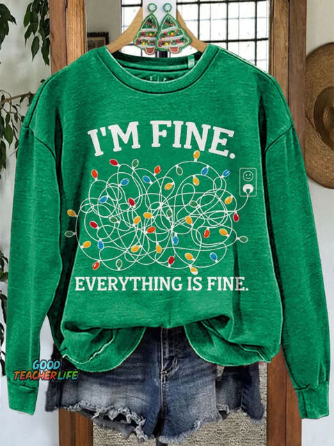 Merry Christmas I'm Fine Christmas Lights Casual Print Sweatshirt