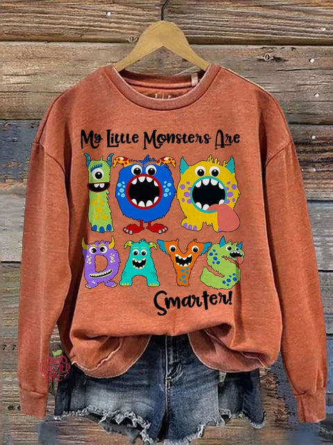 My Little Monsters 100 Days Smarter Teacher Casual Print Sweatshirt