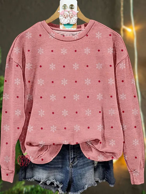 Pink Snowflake Casual Print Sweatshirt