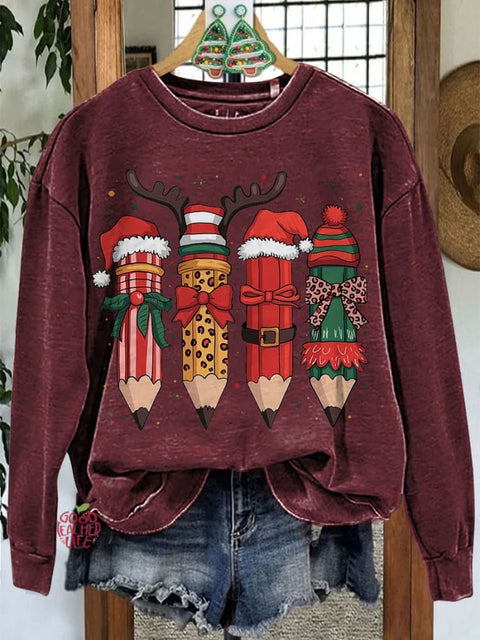 Teacher Pencil Christmas Coquette Casual Sweatshirt