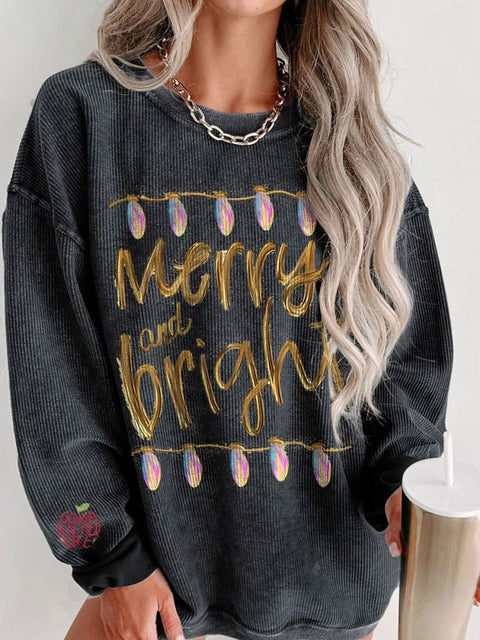 Women's Merry and Bright Gold and Lights Casual Print Sweatshirt