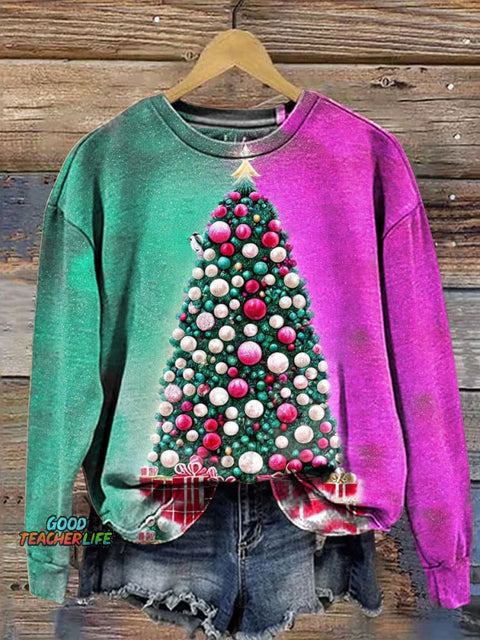 Retro Christmas Print Casual  Sweatshirt