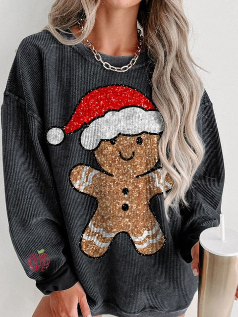 Women's Casual Christmas Gingerbread Man Print Sweatshirt