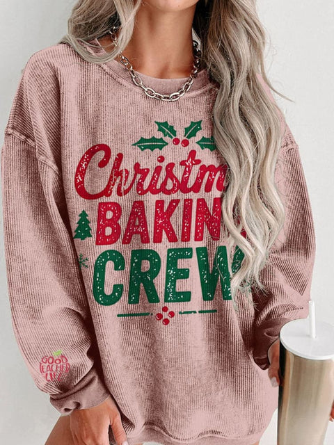 Christmas Baking Crew Women's  Casual Print Corduroy Sweatshirt