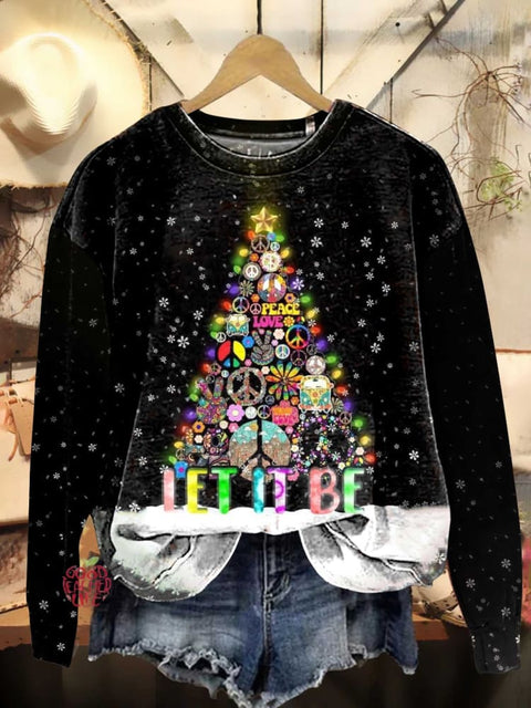 Christmas Tree Hippie LET IT BE Peace Sign Love and Peace Casual Sweatshirt