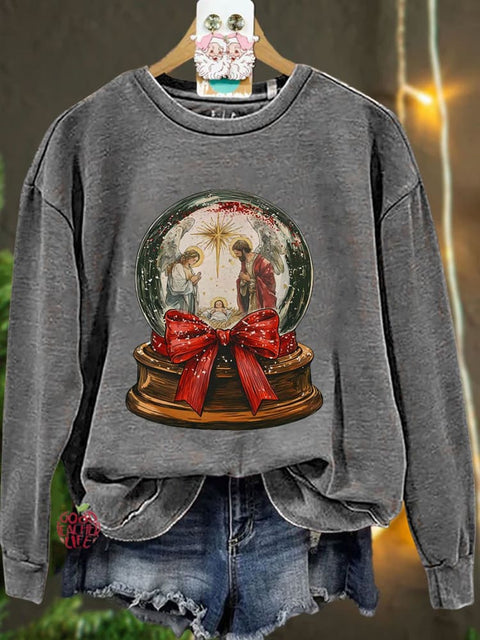 Jesus Christmas Bow Glitter Casual Sweatshirt