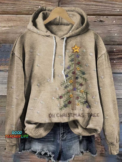 Retro Christmas Tree Casual Hoodie Sweatshirt