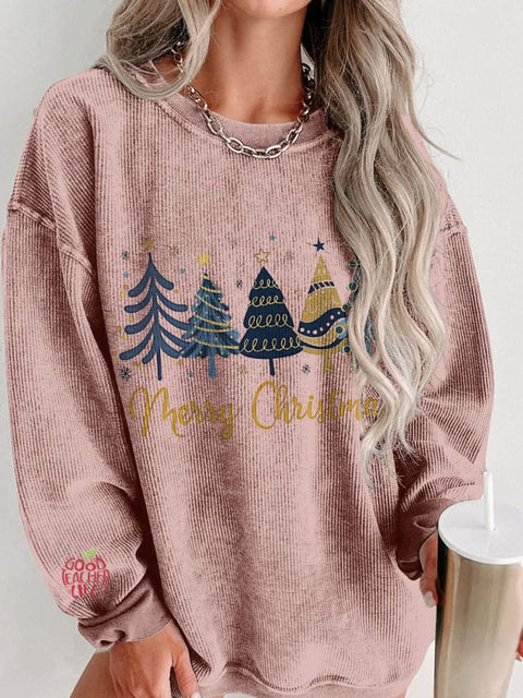 Women's Christmas Snowflake Casual Print Corduroy Sweatshirt