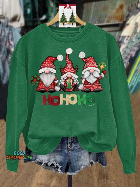Lovely Christmas Gnomes Art Print Casual Sweatshirt