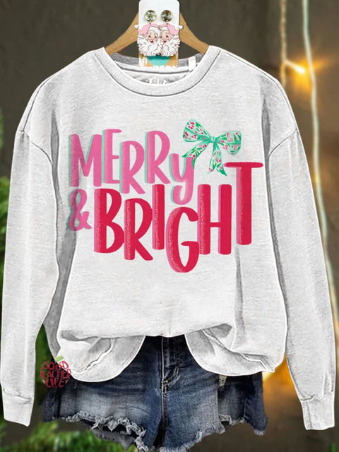 Christmas Merry & Bright Pink Casual  Sweatshirt