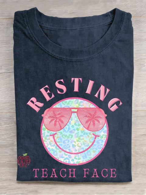 Resting Teach Face Casual Print T-shirt