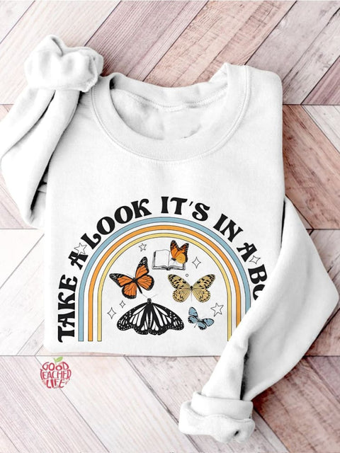 Take A Look, It's In A Book, Rainbow Funny Teacher Appreciation Print Casual Sweatshirt