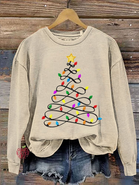 Christmas Light Tree Print Casual  Sweatshirt