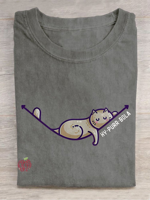 Hyperbolic Math Cat Casual Print T-shirt