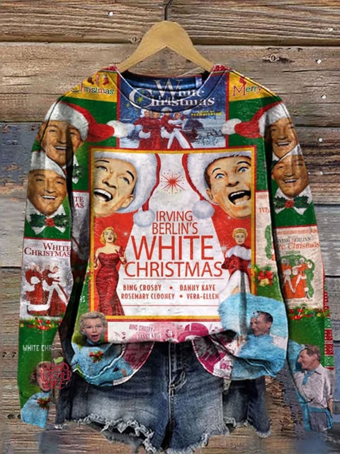 White Xmas 1954 Retro Christmas Print Casual  Sweatshirt