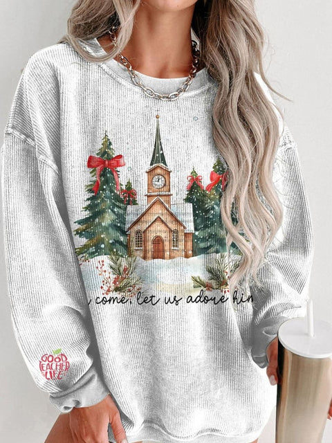 Christmas Oh Come Let Us Adore Him Christmas Tree Women's Casual Print Sweatshirt