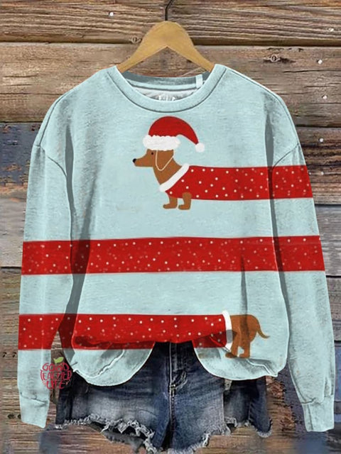 Christmas Dachshund Art Print Casual  Sweatshirt