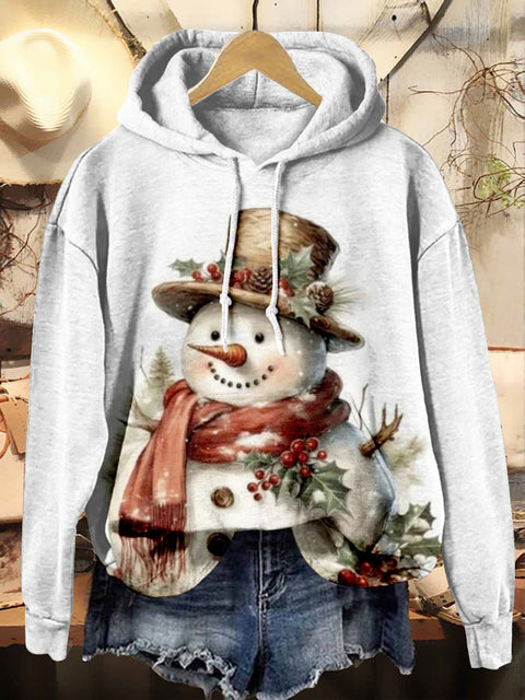 Cute Snowman Christmas Print Casual Hoodie Sweatshirt