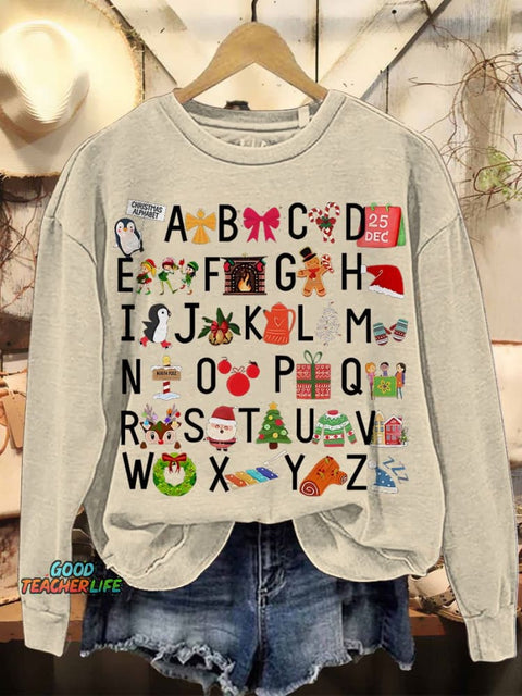 Christmas Alphabet Casual Print Sweatshirt