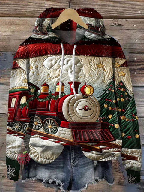 Christmas  Train Print Casual Hoodie Sweatshirt