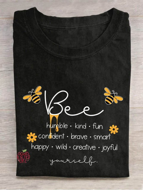 Bee Humble Kind Fun Teacher Casual Print T-shirt