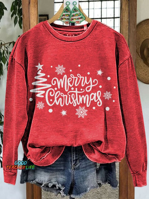 Merry Christmas Tree Christmas Casual Print Sweatshirt