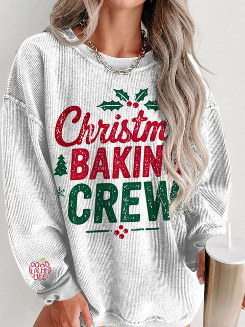 Christmas Baking Crew Women's  Casual Print Corduroy Sweatshirt