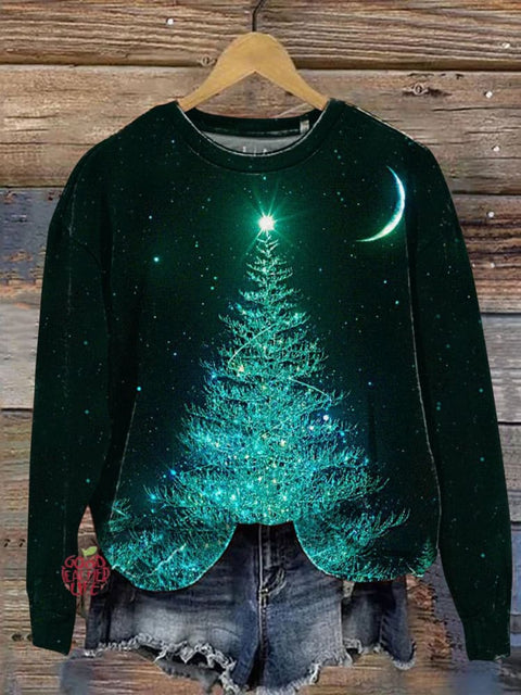 Glowing Christmas Tree Art Print Casual Sweatshirt